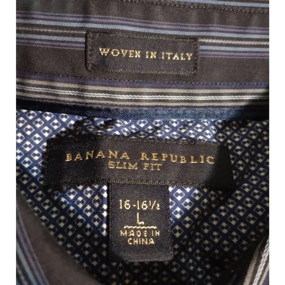 Banana Republic Shirt Men's Large‎ Slim Fit Navy Button Front Long Sleeve